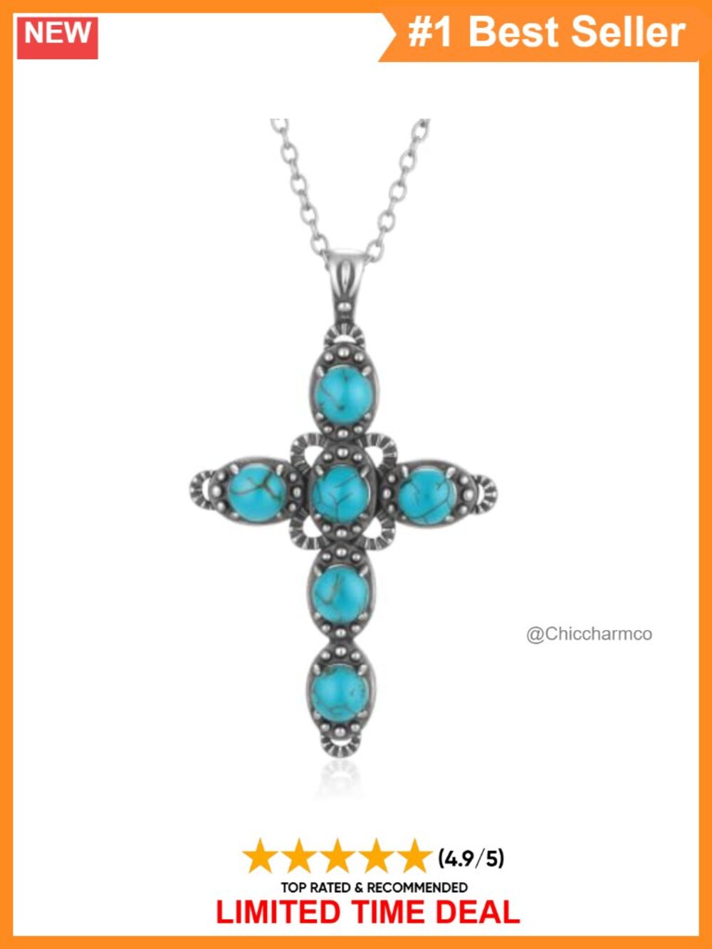 Natural Turquoise Cross Necklace 925 Sterling Silver Pendant for Women
